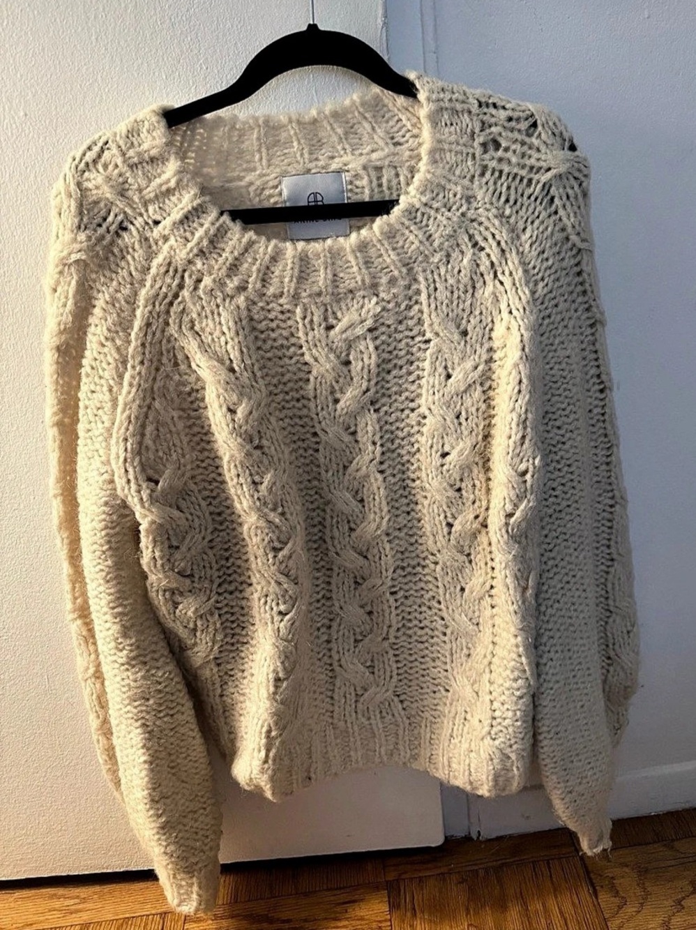 Anine Bing Cable Rib Knit Sweater Sz Medium Wool Blend Cream